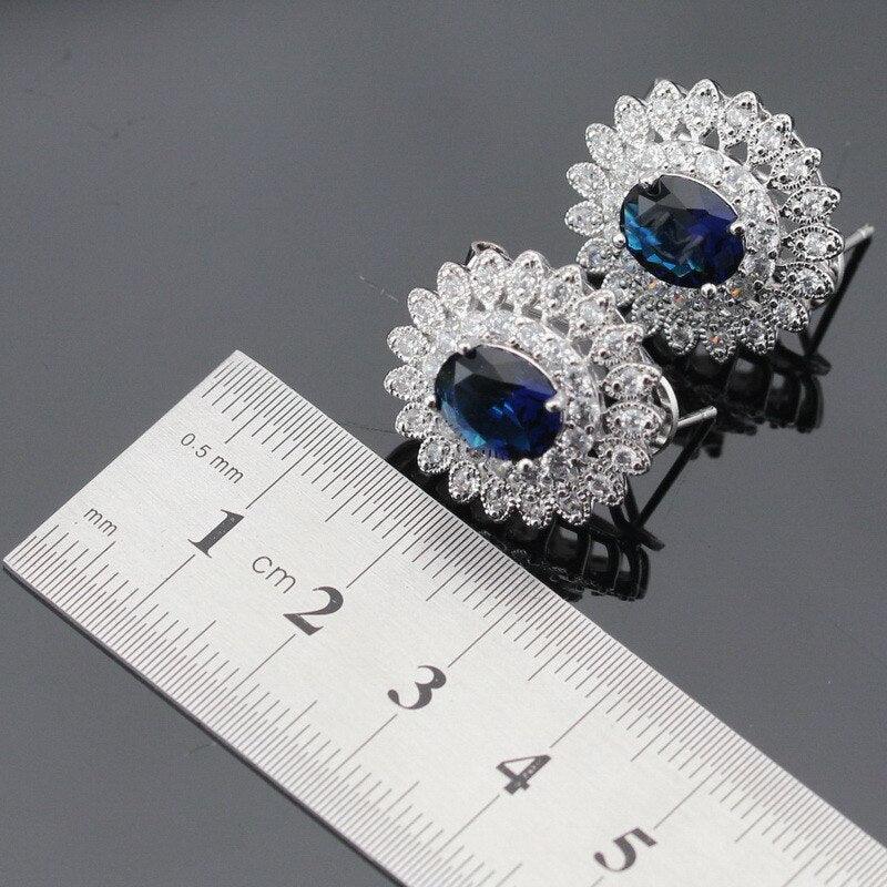 Ideal Gift - Dark Blue Sapphire AAA+ White Zircon Jewellery Set - The Jewellery Supermarket