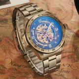 NEW - Mens Gold Mechanical Skeleton Steampunk Genuine Leather Watch - The Jewellery Supermarket