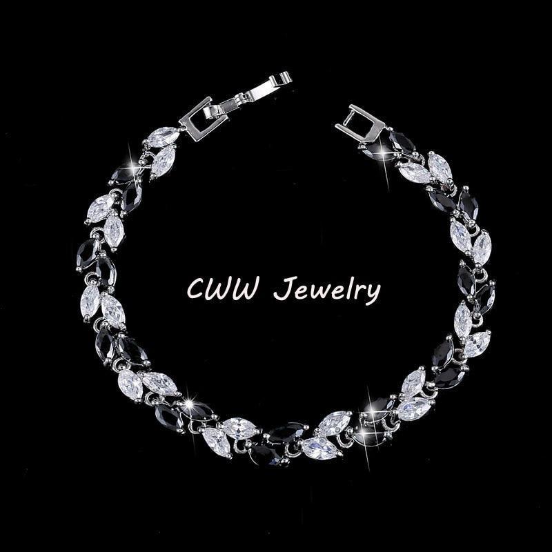 DELIGHTFUL Trendy AAA+ Cubic Zirconia Simulated Diamonds Silver Color Leaf Charming Bracelets - The Jewellery Supermarket