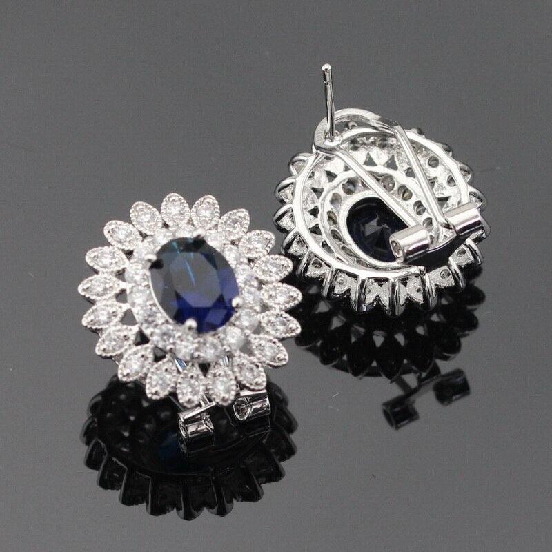 Ideal Gift - Dark Blue Sapphire AAA+ White Zircon Jewellery Set - The Jewellery Supermarket