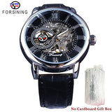 Luxury Men Gold Hollow Engraving Black Leather Skeleton Mechanical Watches - The Jewellery Supermarket
