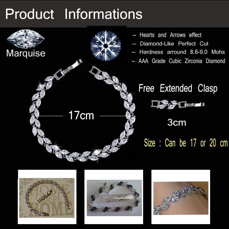 DELIGHTFUL Trendy AAA+ Cubic Zirconia Simulated Diamonds Silver Color Leaf Charming Bracelets - The Jewellery Supermarket