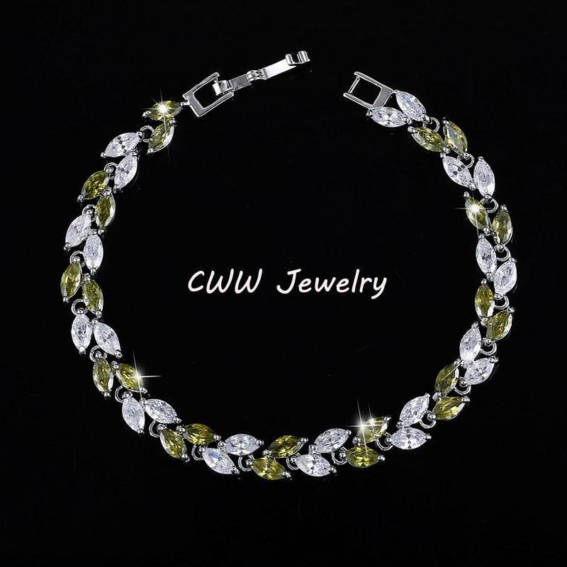 DELIGHTFUL Trendy AAA+ Cubic Zirconia Simulated Diamonds Silver Color Leaf Charming Bracelets - The Jewellery Supermarket
