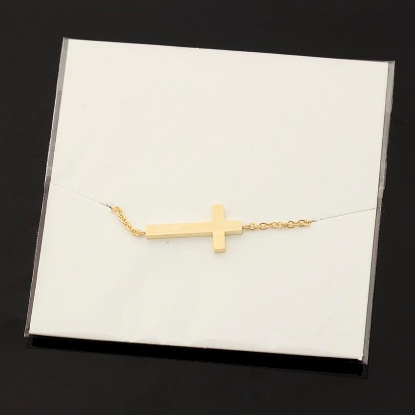 Crucifix Jesus Christian Horizontal Sideways Cross Charm Bracelets for Women - Stainless Steel Religious Jewellery - The Jewellery Supermarket
