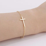 Crucifix Jesus Christian Horizontal Sideways Cross Charm Bracelets for Women - Stainless Steel Religious Jewellery - The Jewellery Supermarket