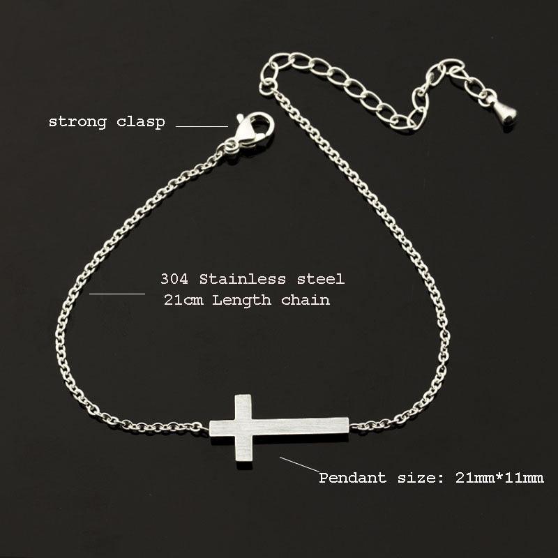Crucifix Jesus Christian Horizontal Sideways Cross Charm Bracelets for Women - Stainless Steel Religious Jewellery - The Jewellery Supermarket