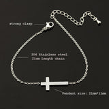 Crucifix Jesus Christian Horizontal Sideways Cross Charm Bracelets for Women - Stainless Steel Religious Jewellery - The Jewellery Supermarket