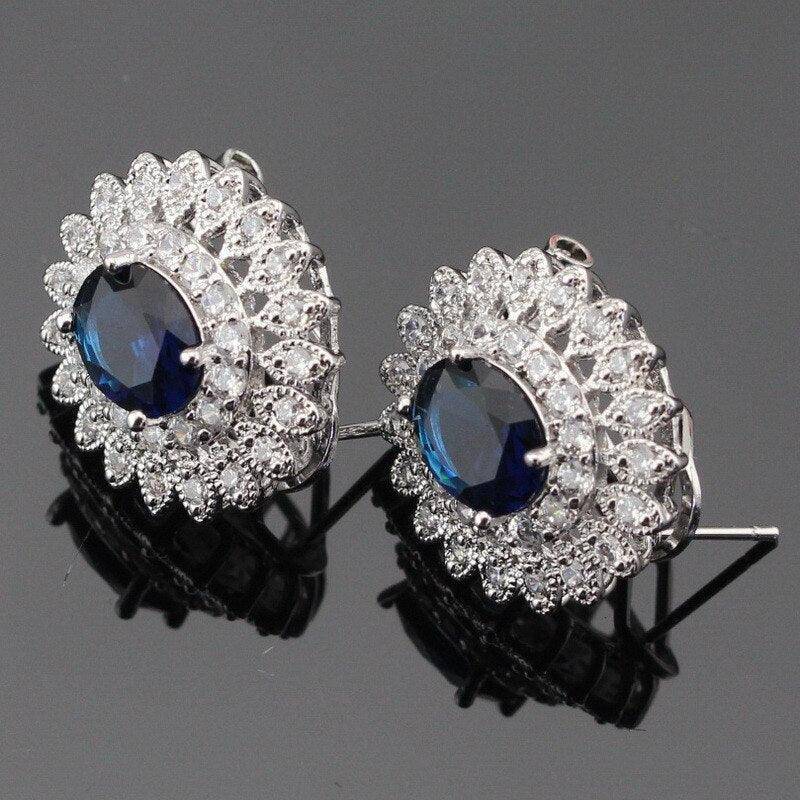Ideal Gift - Dark Blue Sapphire AAA+ White Zircon Jewellery Set - The Jewellery Supermarket