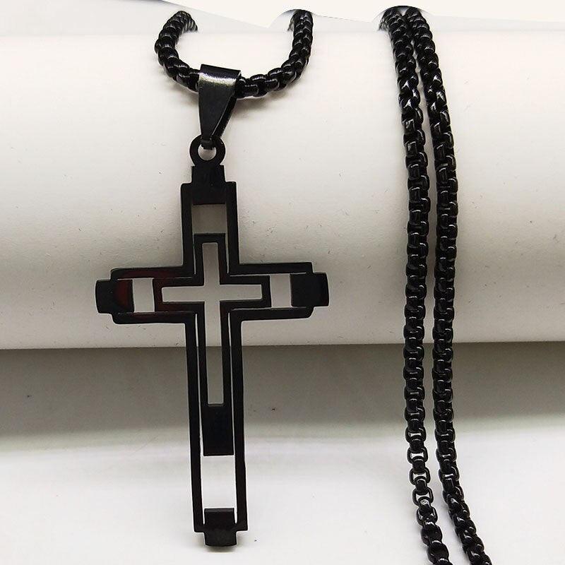 Impressive Stainless Steel Cross Necklace Black Silver Color Gothic Style Necklace - Christian Jewellery - The Jewellery Supermarket