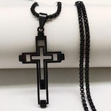 Impressive Stainless Steel Cross Necklace Black Silver Color Gothic Style Necklace - Christian Jewellery