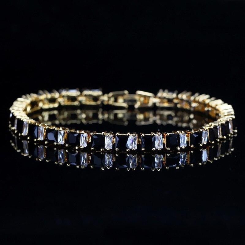 SUPERB Stylish Square Cut Sparkling AAA+ Cubic Zircon Simulated Diamonds Yellow Gold Color Tennis Bracelet - The Jewellery Supermarket
