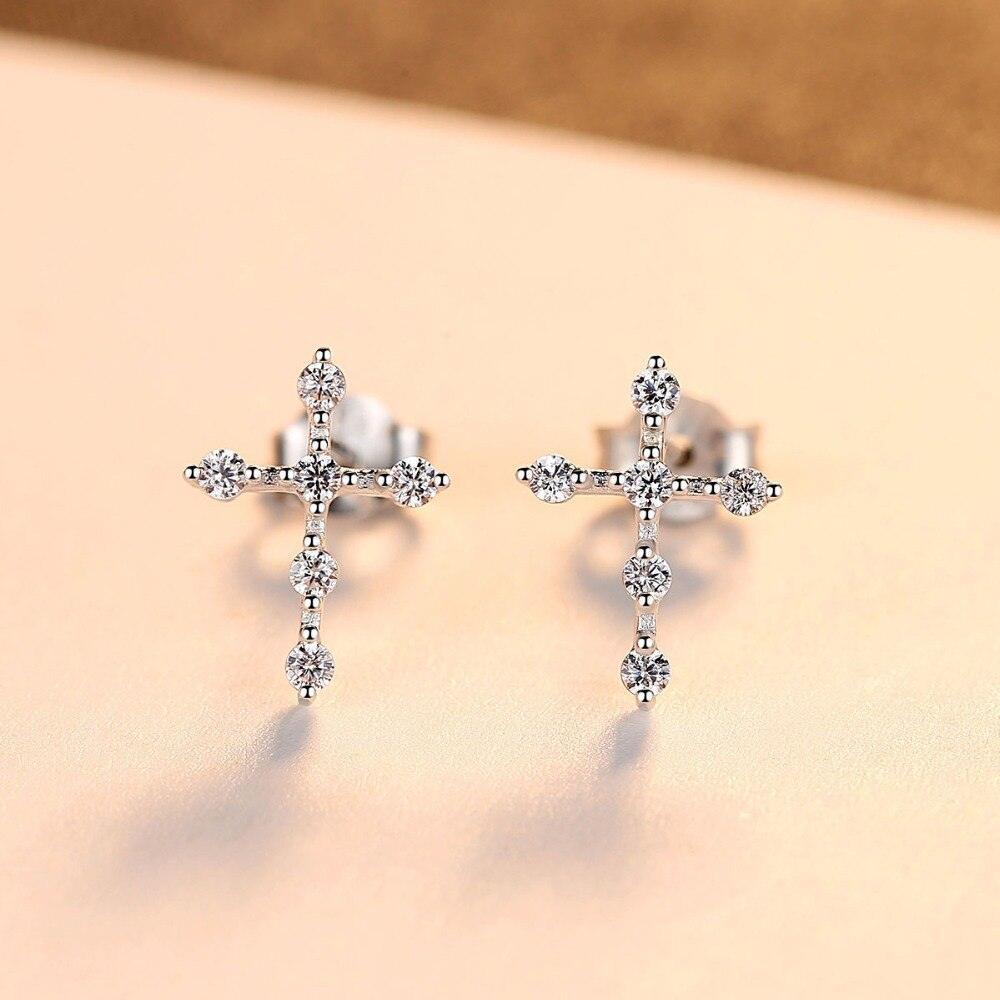 New Sparkling Simple Silver Tiny AAA+ Cubic Zirconia Diamonds Cross Stud Earrings for Women - The Jewellery Supermarket