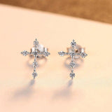 New Sparkling Simple Silver Tiny AAA+ Cubic Zirconia Diamonds Cross Stud Earrings for Women - The Jewellery Supermarket