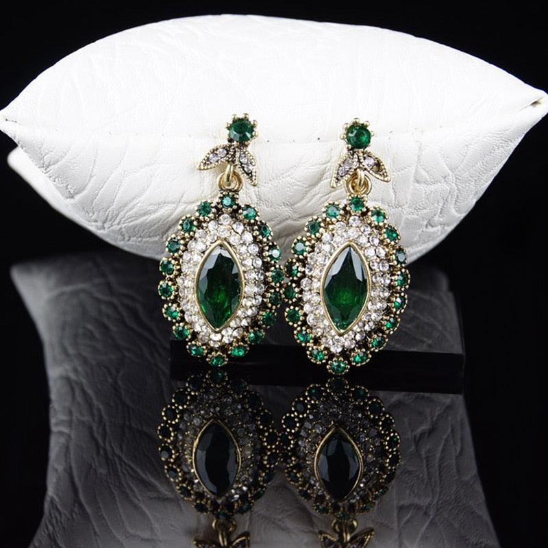 NEW Green Crystal Flower Statement Necklace Earring Ring Fashion Rhinestone Luxury Jewellery Set - The Jewellery Supermarket