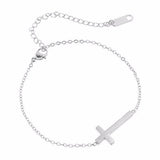 Crucifix Jesus Christian Horizontal Sideways Cross Charm Bracelets for Women - Stainless Steel Religious Jewellery - The Jewellery Supermarket