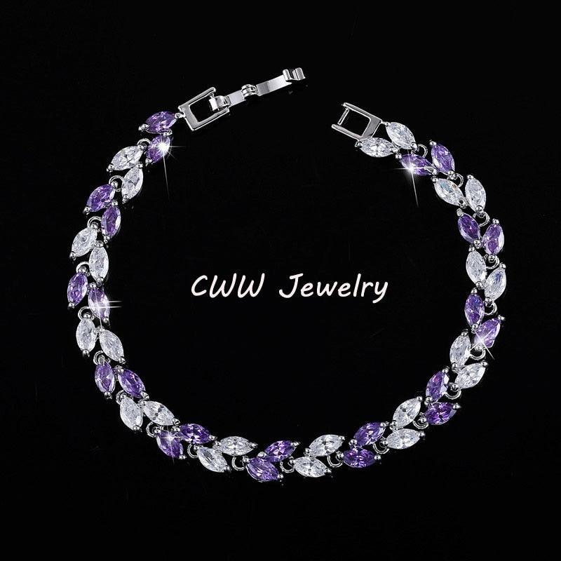 DELIGHTFUL Trendy AAA+ Cubic Zirconia Simulated Diamonds Silver Color Leaf Charming Bracelets - The Jewellery Supermarket