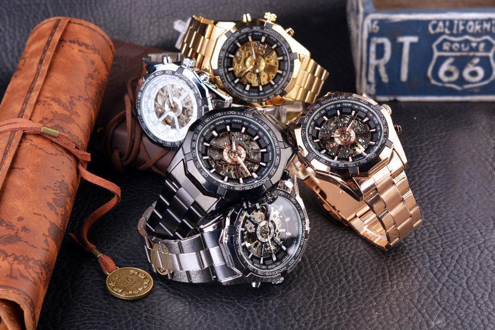 NEW - Luxury Mens Stainless Steel Skeleton Mechanical Waterproof Watch - The Jewellery Supermarket