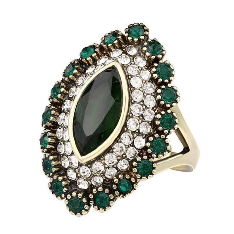 NEW Green Crystal Flower Statement Necklace Earring Ring Fashion Rhinestone Luxury Jewellery Set - The Jewellery Supermarket