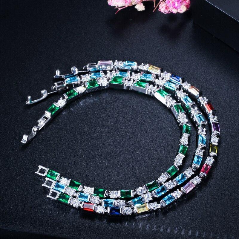 SUPERB Fashion AAA+ Cubic Zirconia Simulated Diamonds Charming Lovely Red Green Blue Tennis Bracelets - The Jewellery Supermarket