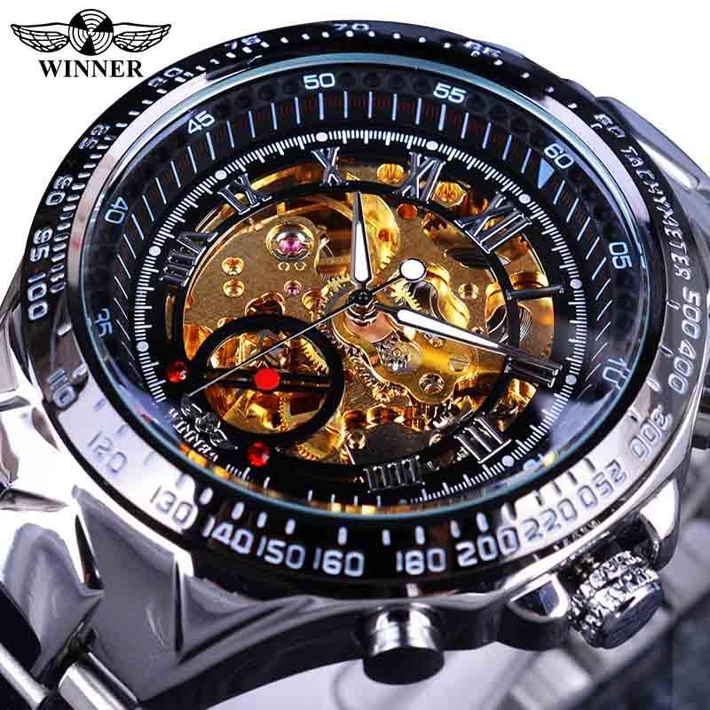 NEW - Luxury Mens Golden Mechanical Automatic Skeleton Watch - The Jewellery Supermarket