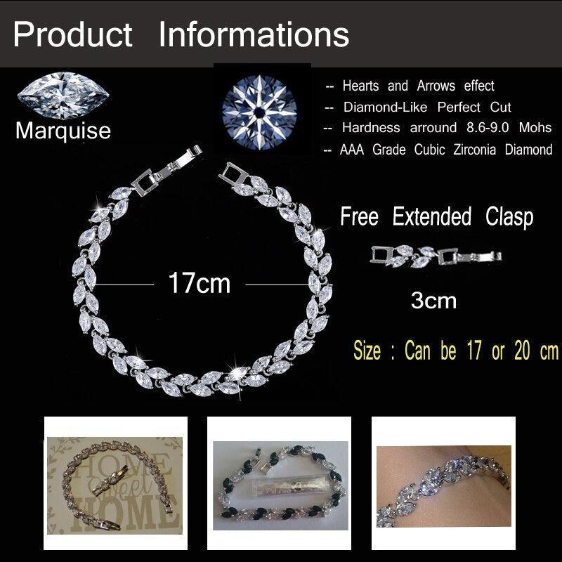 DELIGHTFUL Trendy AAA+ Cubic Zirconia Simulated Diamonds Silver Color Leaf Charming Bracelets - The Jewellery Supermarket