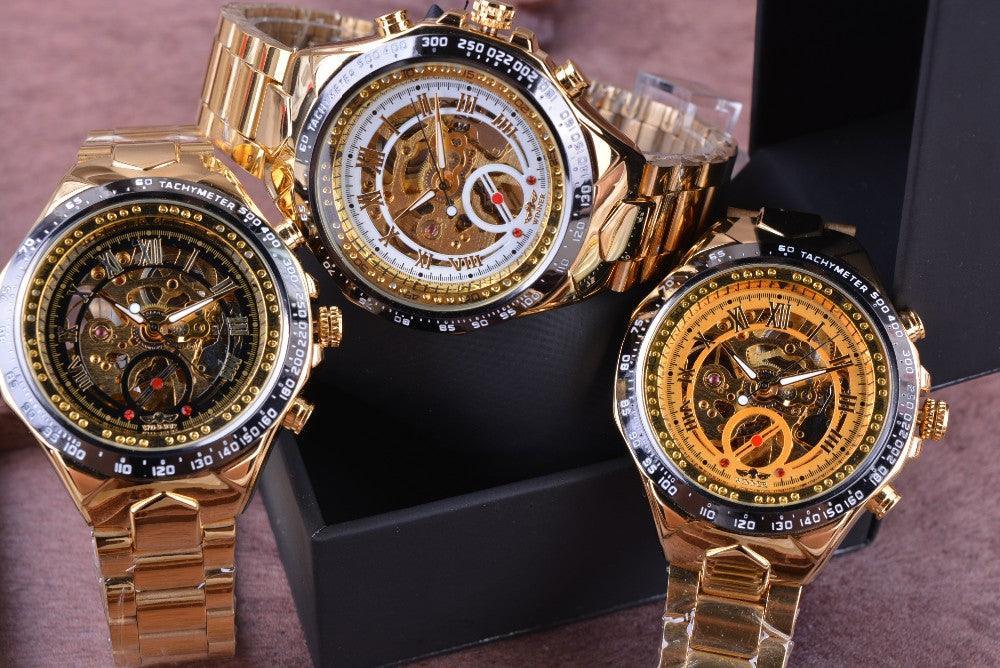 NEW - Luxury Mens Golden Mechanical Automatic Skeleton Watch - The Jewellery Supermarket