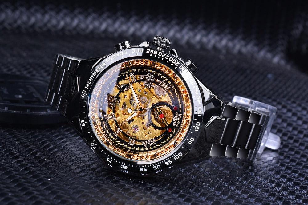 NEW - Luxury Mens Golden Mechanical Automatic Skeleton Watch - The Jewellery Supermarket