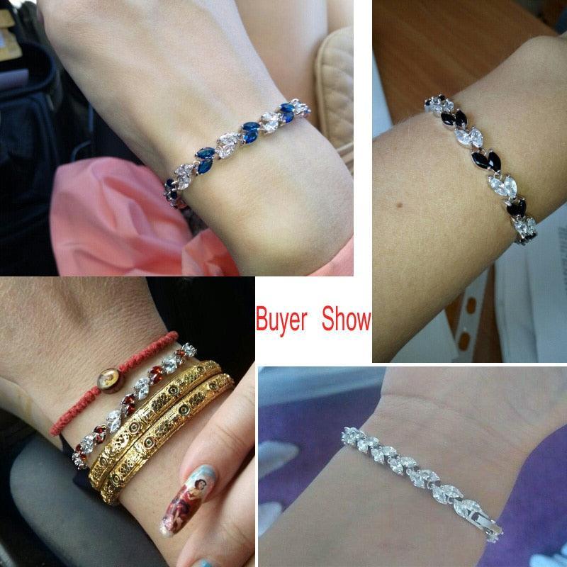 DELIGHTFUL Trendy AAA+ Cubic Zirconia Simulated Diamonds Silver Color Leaf Charming Bracelets - The Jewellery Supermarket