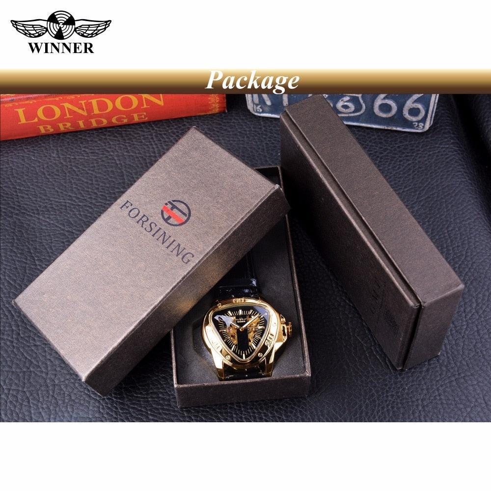 NEW - Luxury Men Golden SteampunkTriangle Skeleton Movement Mechanical Wrist Watch - The Jewellery Supermarket