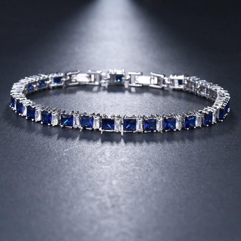 ELEGANT New AAA+ Cubic Zircon Simulated Diamonds Light Blue Neat Tennis Bracelets For Women - The Jewellery Supermarket