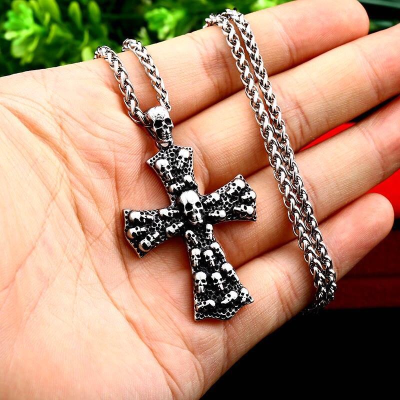 New Arrival 316L Titanium steel Cross Necklace Pendant Punk Biker Skull Mens Retro Necklace Pendant - The Jewellery Supermarket