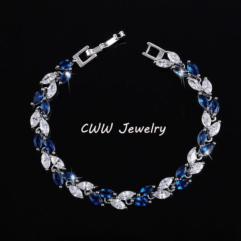 DELIGHTFUL Trendy AAA+ Cubic Zirconia Simulated Diamonds Silver Color Leaf Charming Bracelets - The Jewellery Supermarket