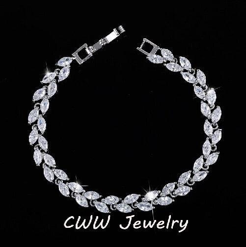 DELIGHTFUL Trendy AAA+ Cubic Zirconia Simulated Diamonds Silver Color Leaf Charming Bracelets - The Jewellery Supermarket