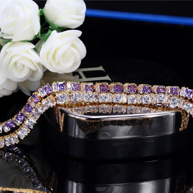 SUPERB Stylish Square Cut Sparkling AAA+ Cubic Zircon Simulated Diamonds Yellow Gold Color Tennis Bracelet - The Jewellery Supermarket