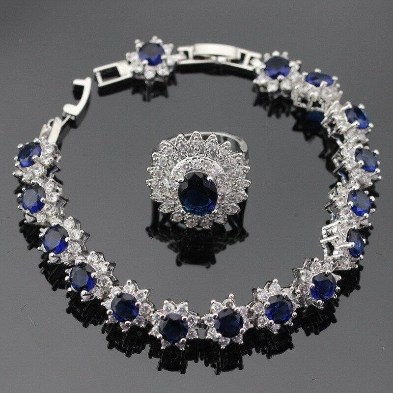 Ideal Gift - Dark Blue Sapphire AAA+ White Zircon Jewellery Set - The Jewellery Supermarket