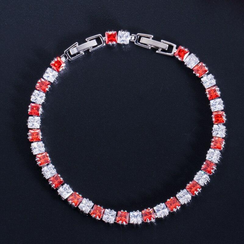Fashion Tennis Style White Gold Color AAA+ Cubic Zirconia Simulated Diamonds With Red Blue Black Green Bracelets - The Jewellery Supermarket