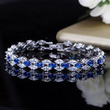 DAZZLING Trendy Royal Big Marquise Blue AAA+ Cubic Zirconia Simulated Diamonds Silver Color Tennis Bracelet - The Jewellery Supermarket