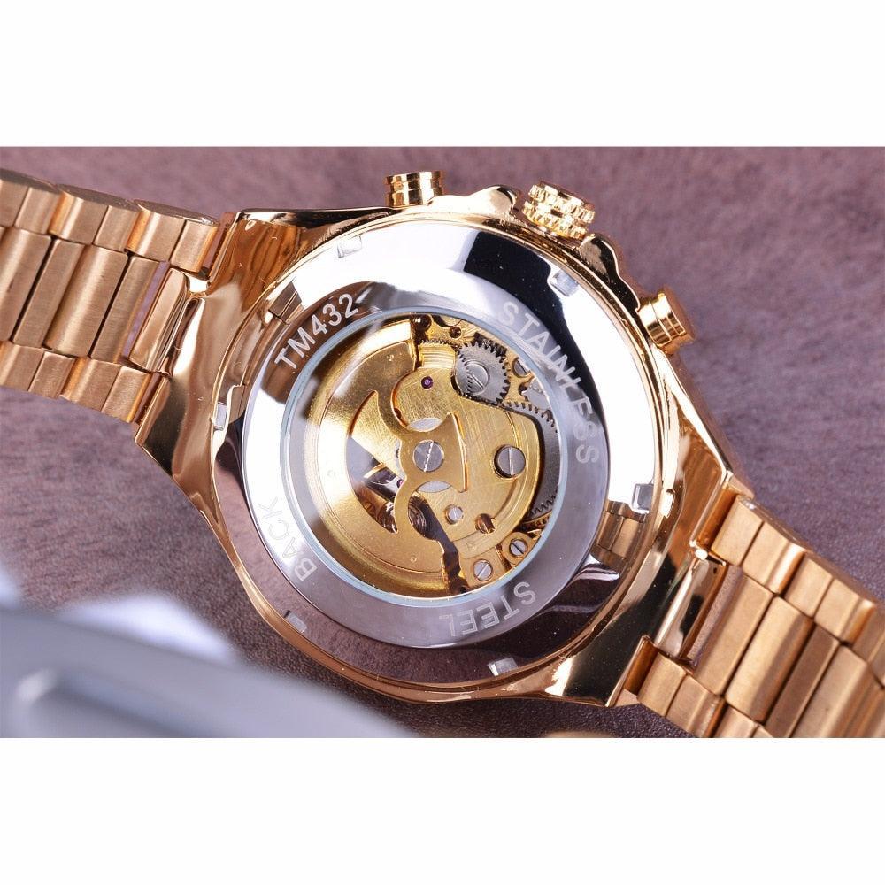 NEW - Luxury Mens Golden Mechanical Automatic Skeleton Watch - The Jewellery Supermarket