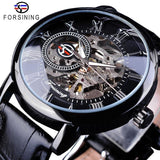 NEW - Luxury Men Gold Hollow Engraving Black Leather Skeleton Mechanical Watches - The Jewellery Supermarket