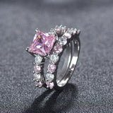 Adorable Luxury Pink AAA+ Cubic Zirconia Princess Cut Ring Set - The Jewellery Supermarket