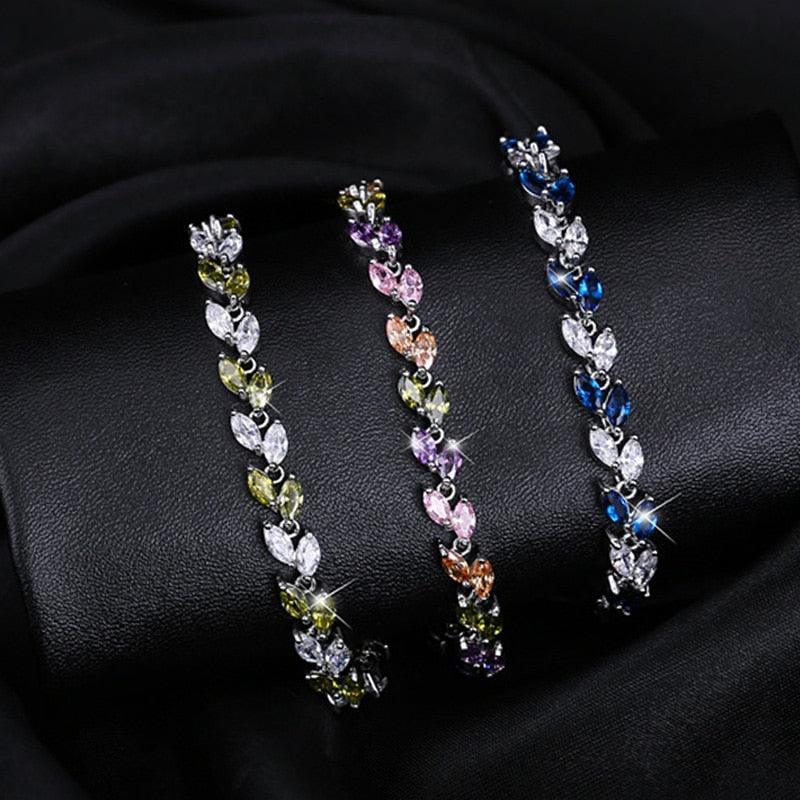 DELIGHTFUL Trendy AAA+ Cubic Zirconia Simulated Diamonds Silver Color Leaf Charming Bracelets - The Jewellery Supermarket