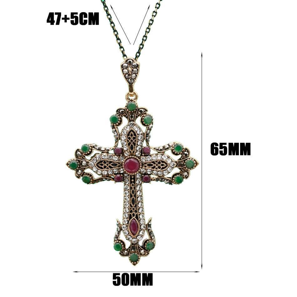 Antique Gold Color  Christian Pendant Necklace - Religious Jewelry Flower Cross Necklace For Women - The Jewellery Supermarket