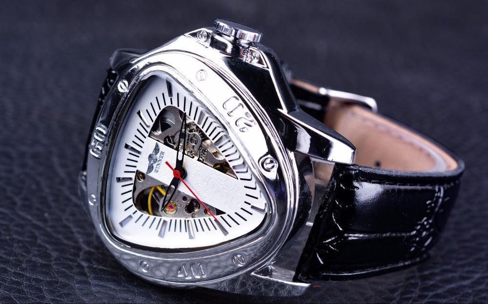 NEW - Luxury Men Golden SteampunkTriangle Skeleton Movement Mechanical Wrist Watch - The Jewellery Supermarket