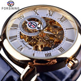 Luxury Men Gold Hollow Engraving Black Leather Skeleton Mechanical Watches - The Jewellery Supermarket