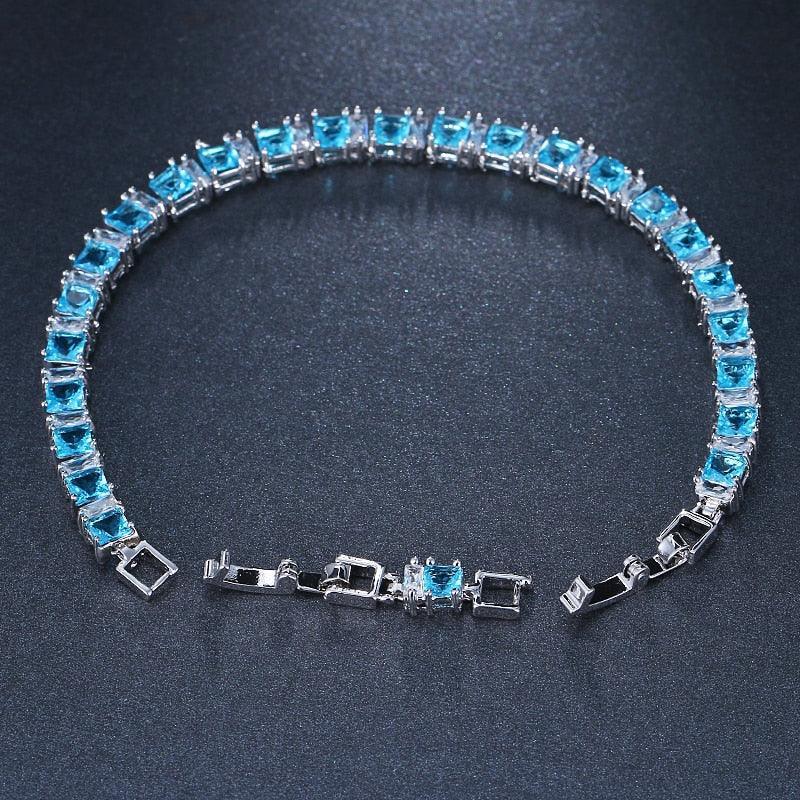 ELEGANT New AAA+ Cubic Zircon Simulated Diamonds Light Blue Neat Tennis Bracelets For Women - The Jewellery Supermarket