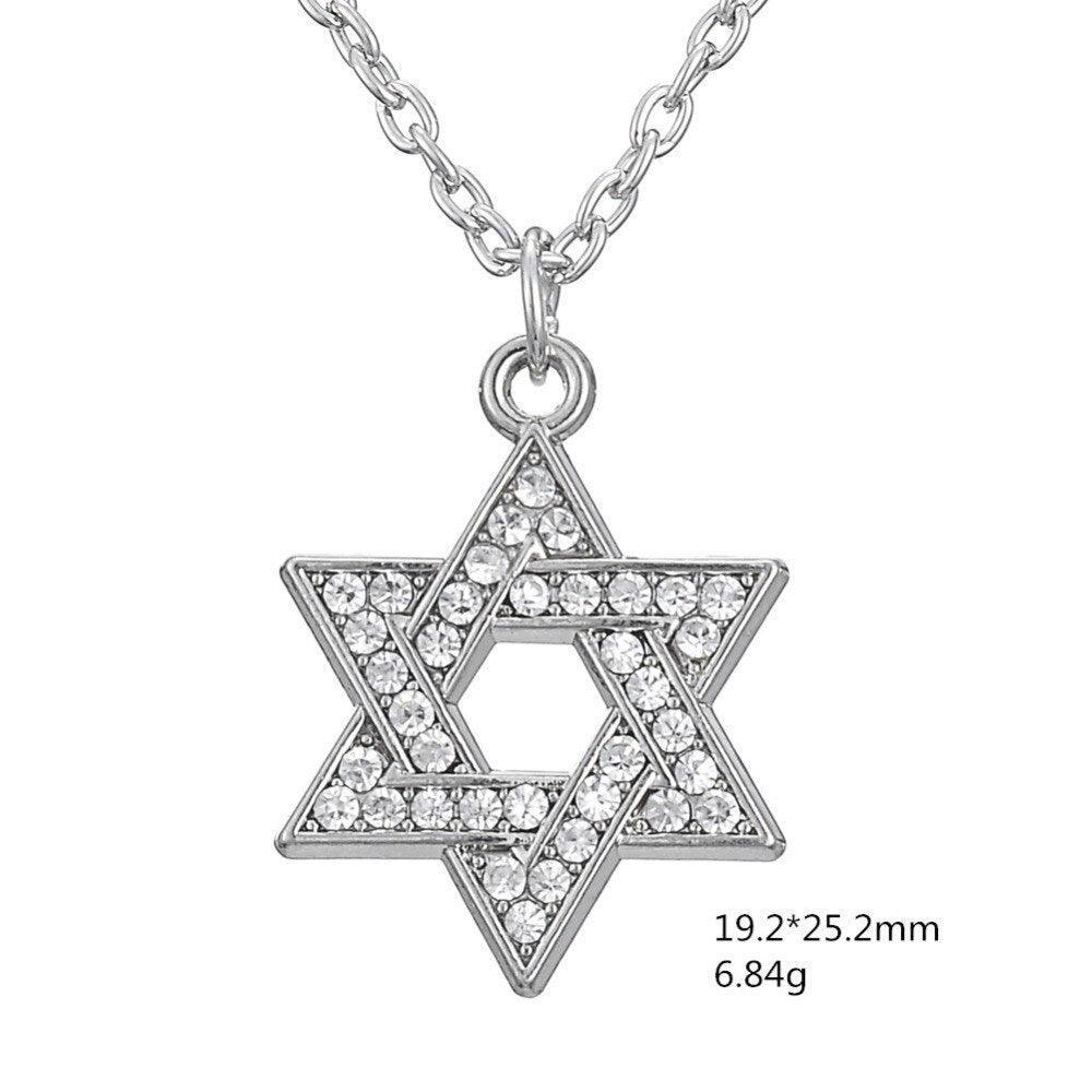 NEW Star of David Judaica Silver Colour Clear Crystal Paved Pendant Necklace for Women and Men - The Jewellery Supermarket