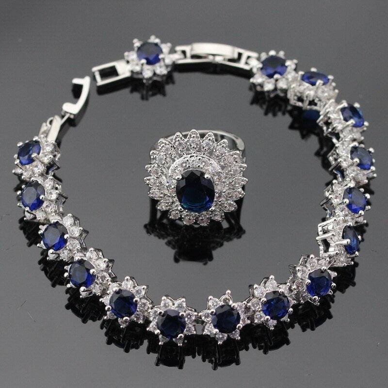 Ideal Gift - Dark Blue Sapphire AAA+ White Zircon Jewellery Set - The Jewellery Supermarket