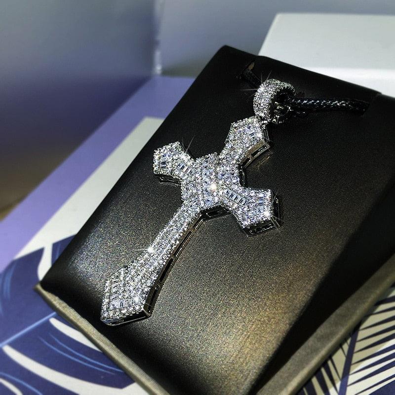 925 Silver Classic Cross Micro-Inlaid AAA+ Zircon Sweater Chain Pendant Necklace - Religious Jewellery - The Jewellery Supermarket