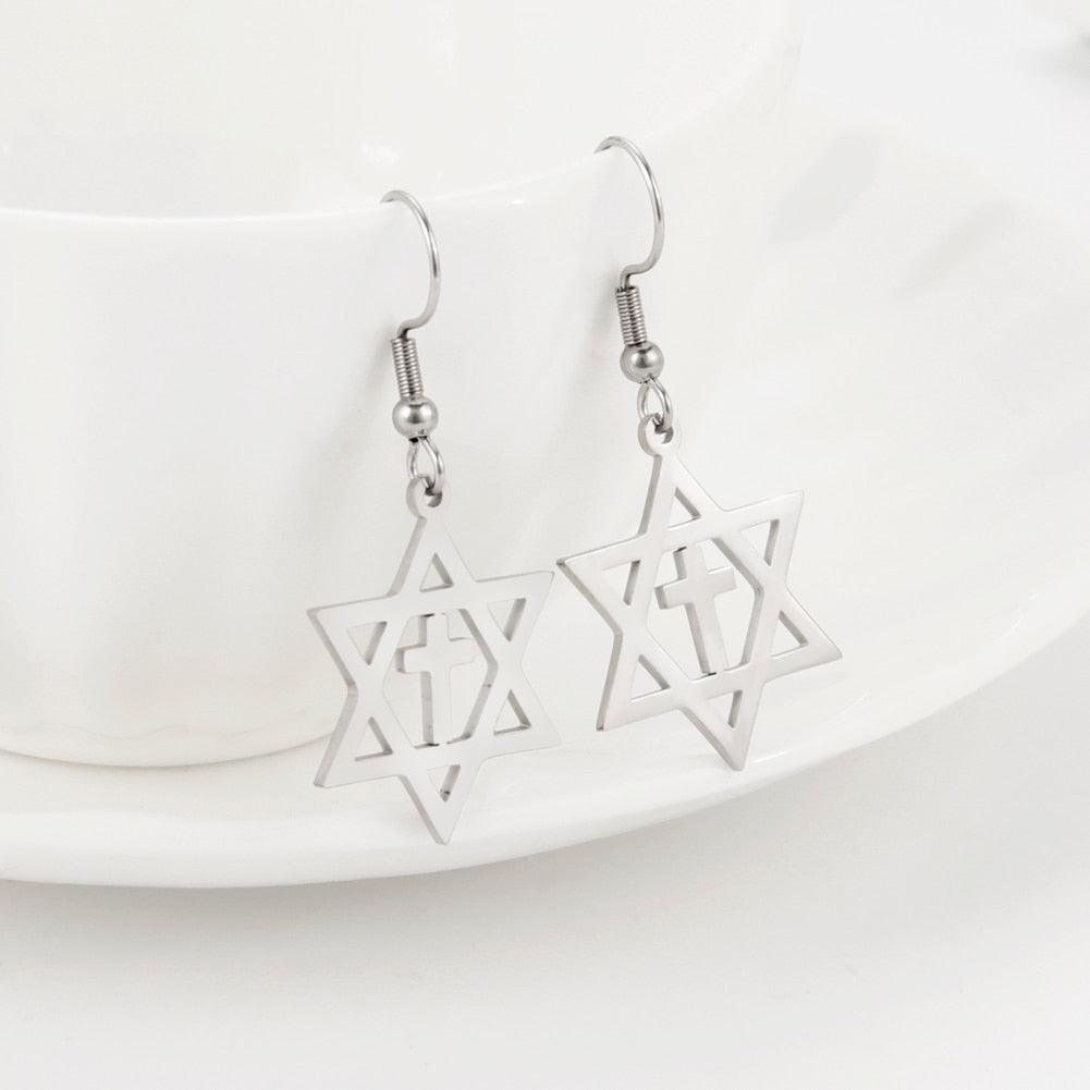 NEW Star of David Vintage Style Triple Spiral Drop Religious Earrings - The Jewellery Supermarket