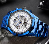 NEW - Luxury Mens Stainless Steel Skeleton Mechanical Waterproof Watch - The Jewellery Supermarket